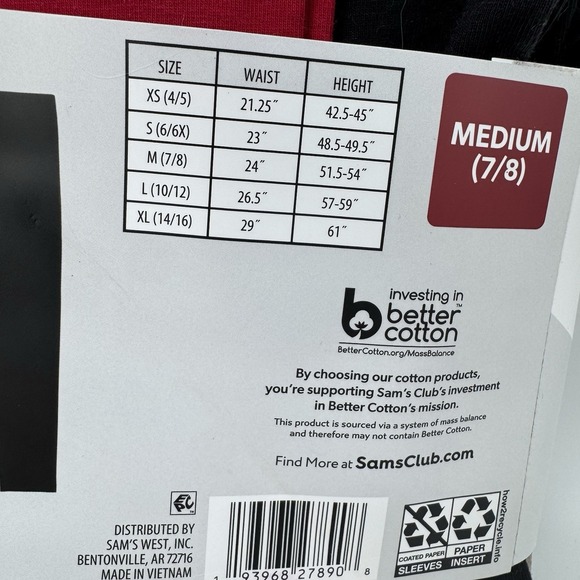 MEMBER'S MARK 3-PACK GIRL'S FAVORITE TAGLESS LEGGINGS M (7/8) Floral Black Red - Picture 3 of 3